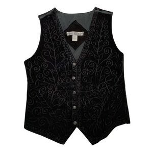 Vintage Western Jane Ashley Black Embroidered Metal Snap Vest- Size M